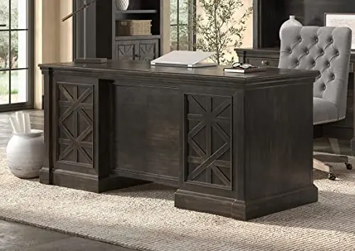 Traditional Wood Double Pedestal Executive Desk, Writing Table, Office Desk, Fully Assembled, Dark Brown