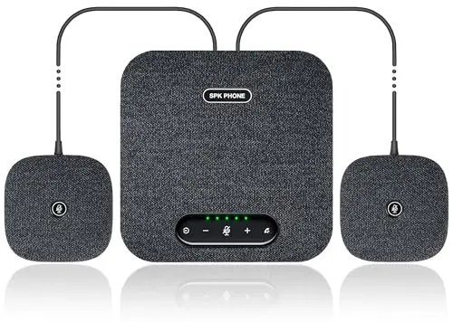 Conference Speaker and Microphone, Bluetooth/USB Speakerphone with 2 Expansion Mics, 360° Enhanced Voice Pickup, Noise Reduction Conference Microphone