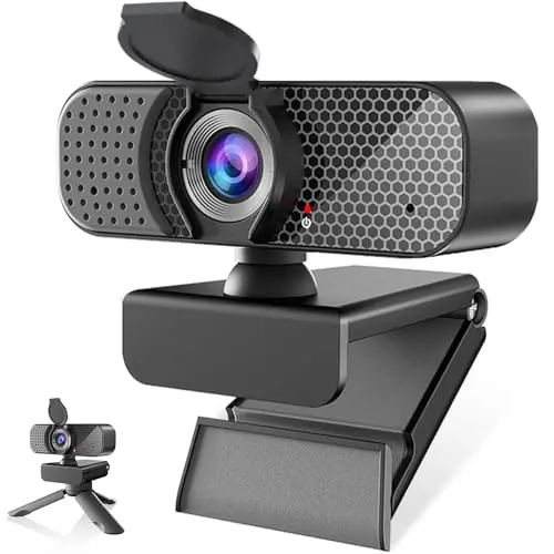 1080P Webcam PC Webcam with Microphone and Physical Privacy Cover, Noise-Canceling Microphone, Auto Light Correction