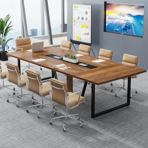 Tribesigns 8FT Conference Table, 94.49 L x 47.24 W x 29.53 H Inches Large Meeting Podcast Table for 10 People, Business Style Wooden Training Table