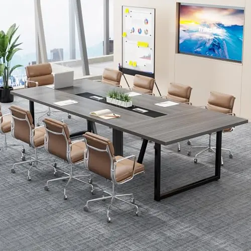 8FT Conference Table, 94.49 L x 47.24 W x 29.53 H Inches Large Meeting Podcast Table for 10 People, Business Style Wooden Training Table