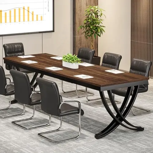 6.5FT Conference Table for 6-8 People, 78 inch Long Rectangular Seminar Table with Strong Metal Frame (1PC, Brown)