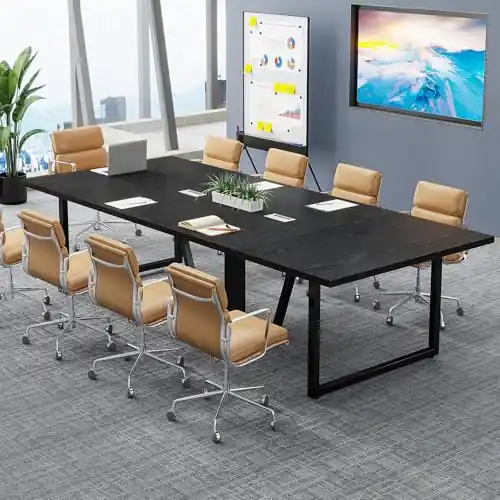 8FT Conference Table, 94.49 L x 47.24 W x 29.53 H Inches Large Meeting Podcast Table for 10 People, Business Style Wooden Training Table
