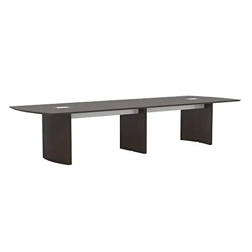 Medina 14‘ Conference Table with Finish, Rounded Ends and Beveled Edges, Silver Detailing, Grommet Holes, 250 lbs Capacity.
