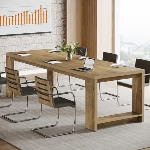 7 ft Conference Table for 6 to 8 People, Modern Rectangle Meeting Room Desk for Boardroom, Home Office, Oak
