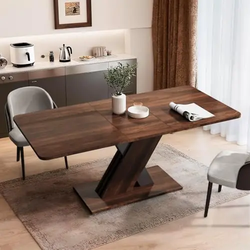 Extendable Dining Table for 4-8 People,55.12‘‘-70.87‘‘Modern Space-Saving Wood Kitchen Table, Rectangle Folding Conference Meeting Table, Walnut