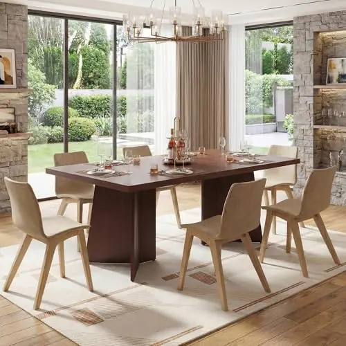 63" Long Dining Table for 6-8 People - Farmhouse Kitchen Table with Extra Thick Tabletop & Heavy-Duty Metal Legs, Walnut