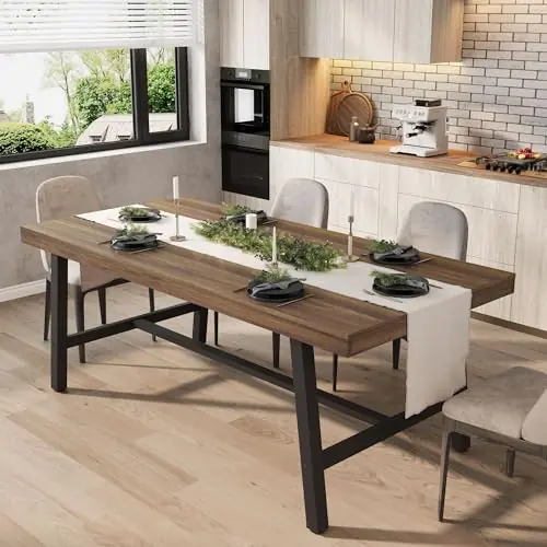 Dining Table for 6-8 People, 70.87 in Long Wooden Kitchen Table with Sturdy Metal Frame & Rustic Brown Finish (Brown, 70.87 in Long)
