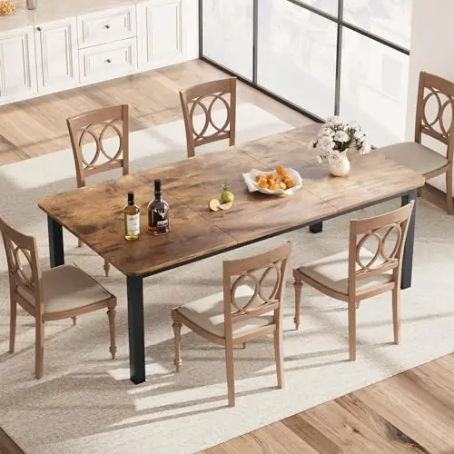 GarveeHome Industrial Dining Table for 6-8 People, 78.7" Long Kitchen Table with Sturdy Metal Frame & Seats 6 Rectangular Counter for Dinner, Kitchen (Only Table)