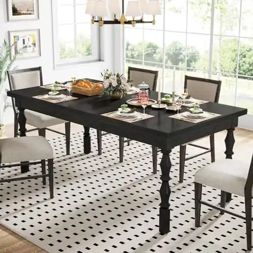 62” Wood Dining Table for 4-6 People, Farmhouse Large Rectangle Kitchen Table, Modern Dinner Table Kitchen & Dining Room Furniture