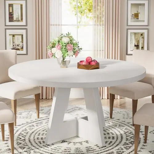 Tribesigns 47 inch Round Dining Table Wood Kitchen Table for Dining Room, 47" Dinner Room Tables for 4-6, White