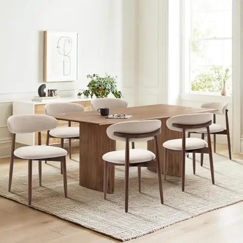 COLAMY Wooden Dining Chairs Set of 6, Modern Upholstered Fabric Dining Room Chair, Farmhouse Kitchen Side Chairs with Foot Pegs, Beige