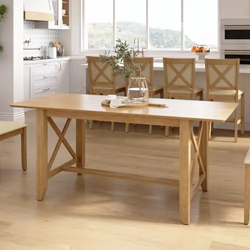 Bush Home 70-inch Cross Base Dining Table, Dining Room Furniture, Key West Collection, Blonde Oak