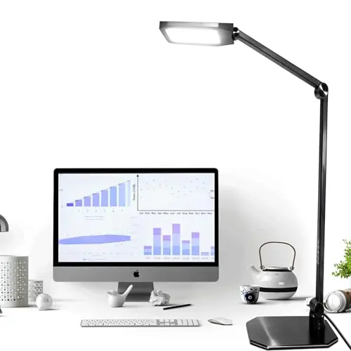 NS Eye-Caring LED Desk Lamp, 3 Color Temperature Dimmable Office Light with Memory Function & Timer, Adjustable Metal Clamp Lamp