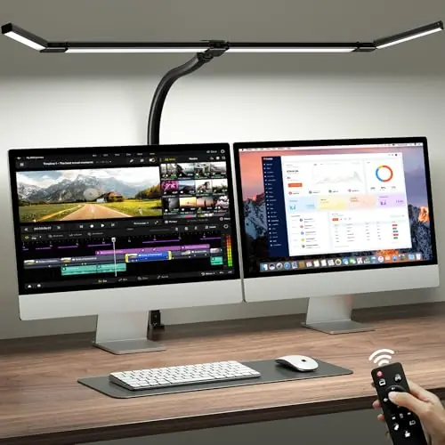 ONEMIX 42" LED Desk Lamp with Clamp, Architect Desk Light with Remote, Adjustable 4-Segment Bar, 1800LM Bright (Black)