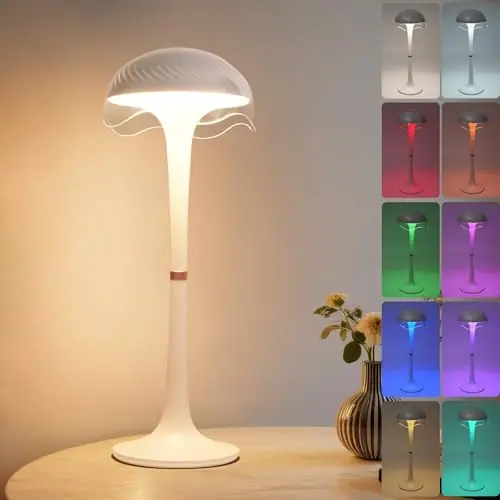 DEXULESA Touch Control Table Lamp with 3 Color Temperatures & 8 RGB Colors, Stepless Dimming & Timer, Rechargeable Table Lamp (White)
