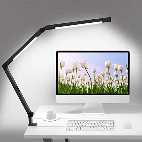 LED Desk Lamp with Clamp, Architect Desk Lamp with Dual Light and Adjustable Swing Arm, Clip-on Eye-Care 4 CCT Modes