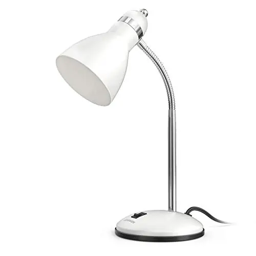 LEPOWER Metal Desk Lamp, Adjustable Goose Neck Table Lamp, Eye-Caring Study Desk Lamps for Bedroom, Study Room and Office (White)