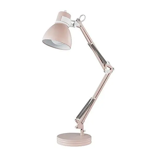 GLOBE Electric 52028 28" Swing Arm Architect Desk Lamp, Matte Rose Finish, White Accents, Rotary Switch on Shade