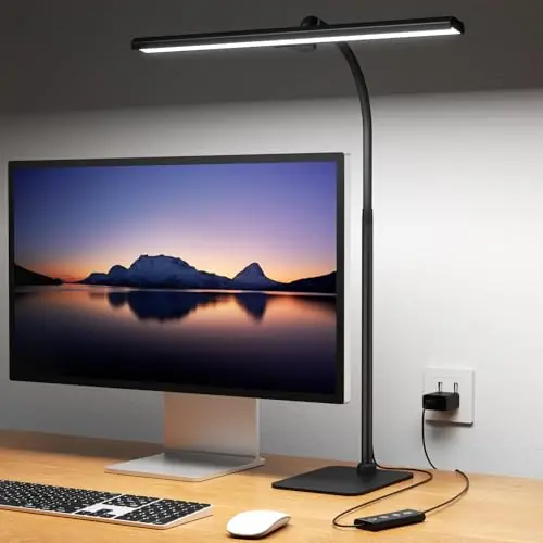 Kary LED Desk Lamps for Home Office, Tall Desk Light with Base, Flexible Gosseneck Adjustable Height 5-Level Dimmable Brightness