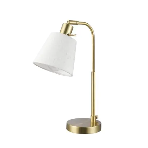 GLOBE Electric 61000057 16" Desk Lamp, Matte Brass Finish, White Shade, Adjustable Pivot Joint, Rotary Switch on Socket
