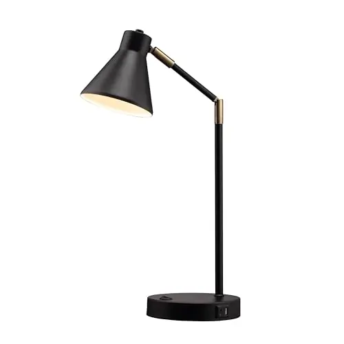 O‘Bright Astrum - LED Desk Lamp with Dual USB Charging Ports, 100% Metal, 270 Degree Swivel Arms, Black
