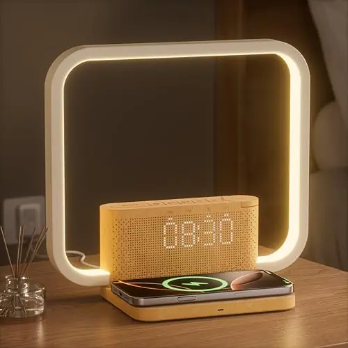 Sunrise Alarm Clock with Wireless Charging Desk Touch Lamp 3 Level Dimmable Wake-up Light Bedside Lamps for Bedroom Living Room