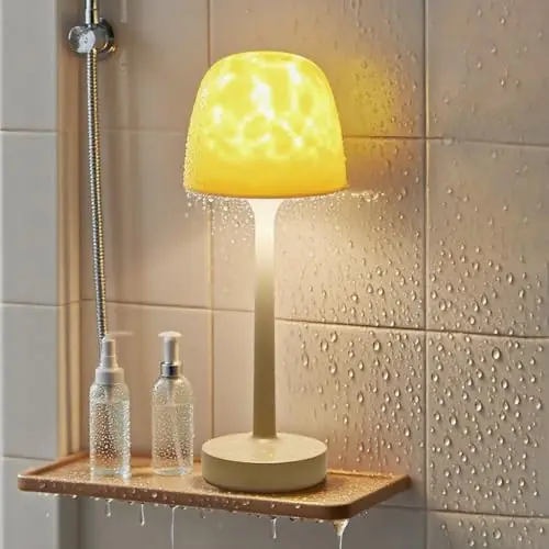 Funlenry Spa-Like Shower Lamp - Waterproof Bathroom Lamp with 16 Color Ocean Wave Projector, Rechargeable Shower Light
