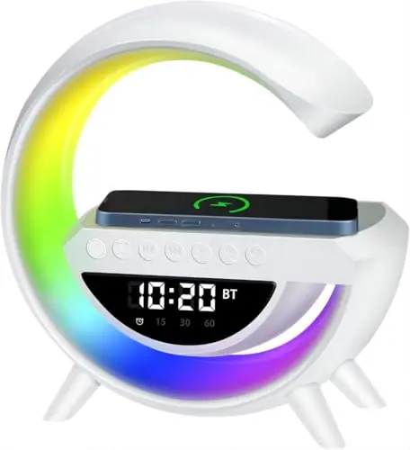 Dewould G-Type Wireless Charging Light,Wireless Charging Clock Alarm LED Desk Lamp All-in-One Machine, Suitable