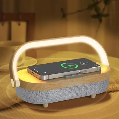 iGaur Nightstand Lamp with Wireless Charger,Unique Gifts for Women 4 in 1 Touch Bedside Lamp,Bluetooth Speaker Lamp