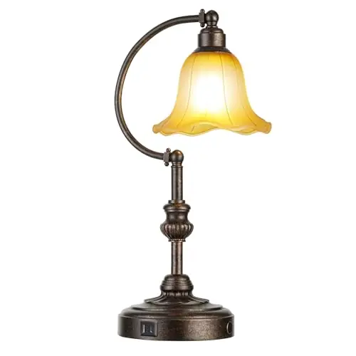 RORIA Touch Farmhouse Table Lamp for Living Room, 3-Way Dimmable Rustic Nightstand Lamp with USB A+C Ports, Vintage Retro Lamp (Bronze)