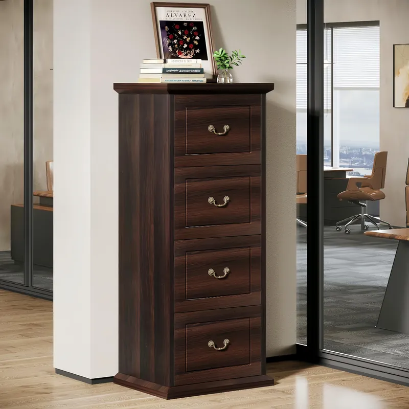 Tribesigns 4-Drawer File Filing Cabinet, Vertical File Cabinet Office Wood Filing Cabinet for A4 /Letter Size Narrow Tall File Storage, Walnut
