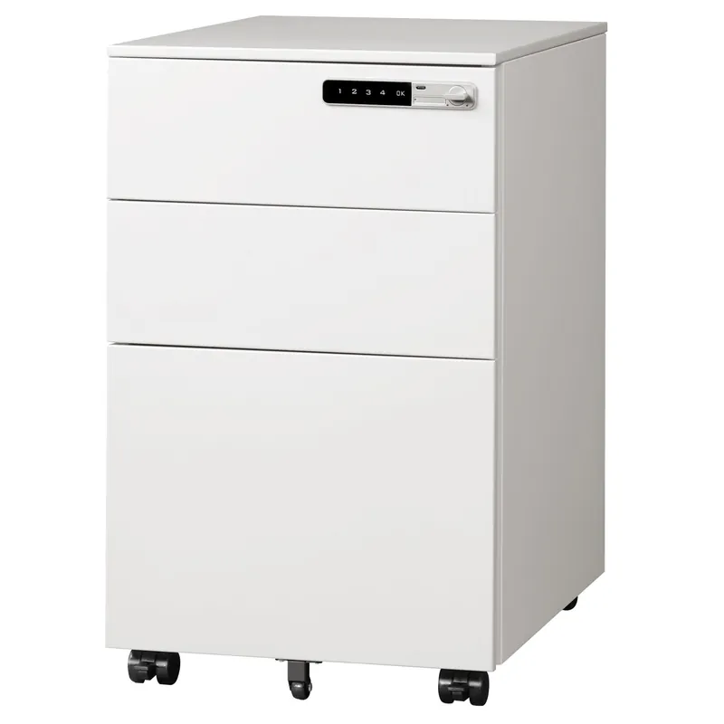 DEVAISE 3 Drawer File Cabinet with Combination Lock, Fully Assembled Metal Filling Cabinet Except Wheels, White