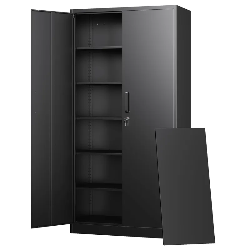 Metal Storage Cabinets with Lock Doors,Tall Locker Organizer Steel Garage Cabinets, 5 Adjustable Layers (Black)