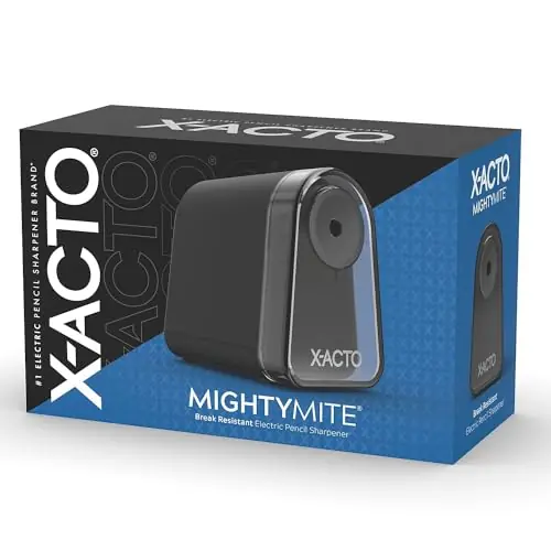 X-ACTO Pencil Sharpener, Mighty Mite Electric Pencil Sharpener, With Pencil Saver®, SafeStart® Motor, Black, 1 Count