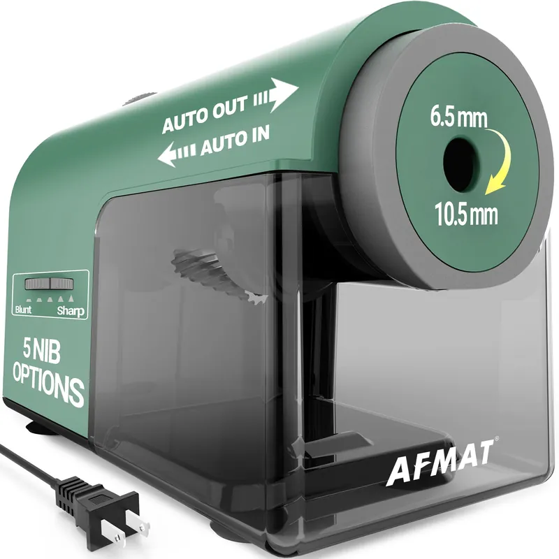 AFMAT Electric Pencil Sharpener, Fully Automatic Pencil Sharpener for 6.5-10.5mm No.2/Jumbo/Colored Pencils, Auto in & Out, PSC5(Green)