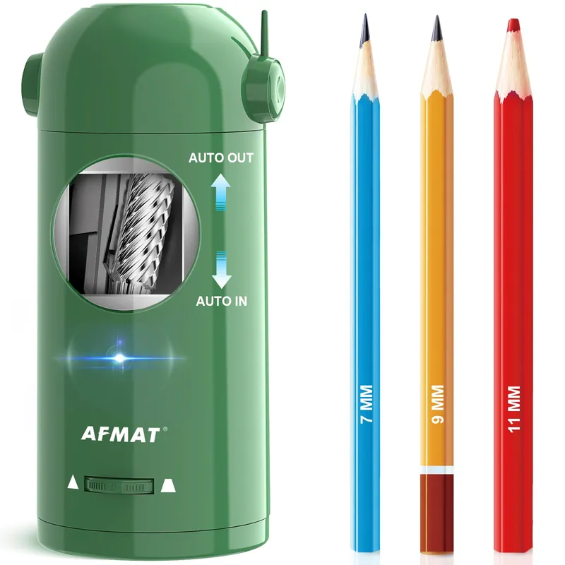 AFMAT Electric Pencil Sharpener, Fully Automatic Pencil Sharpener for Classroom, Robot Sharpeners for 7-11.5mm No.2, Green
