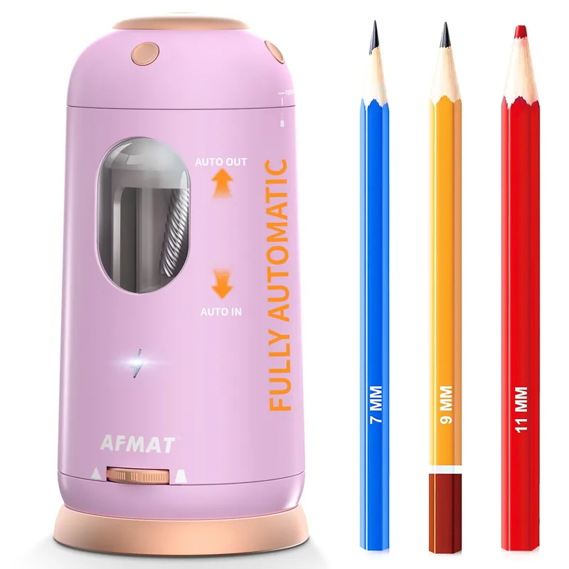 Electric Pencil Sharpener, Auto in & Out, Fully Automatic Pencil Sharpener, Rechargeable Hands-Free Sharpeners (Light Purple)
