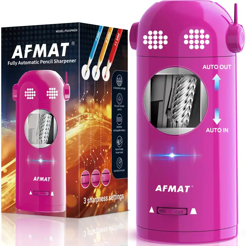 Electric Pencil Sharpener Fully Automatic, Colored Pencil Sharpeners for 7-11.5mm Pencils, Rechargeable Hands-Free Robot Sharpener, Pink