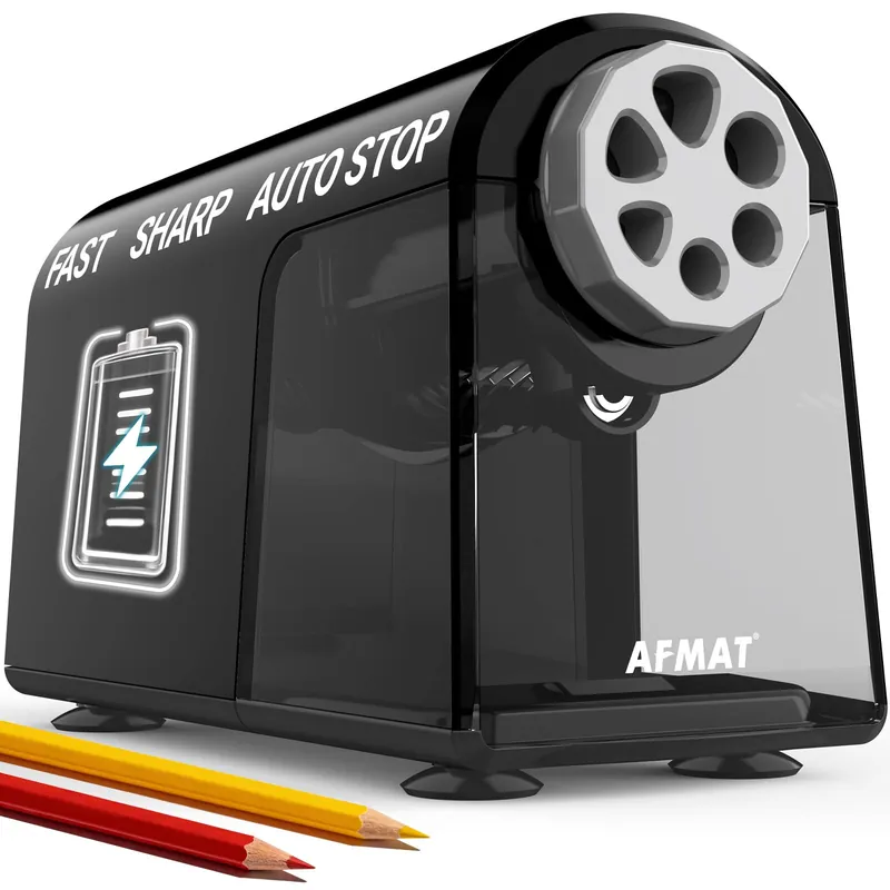 Electric Pencil Sharpener Heavy Duty, 6 Holes, Cordless & Rechargeable, Fast Sharpen, Auto Stop, 10K+ Uses, Classroom Pencil Sharpener (Black)