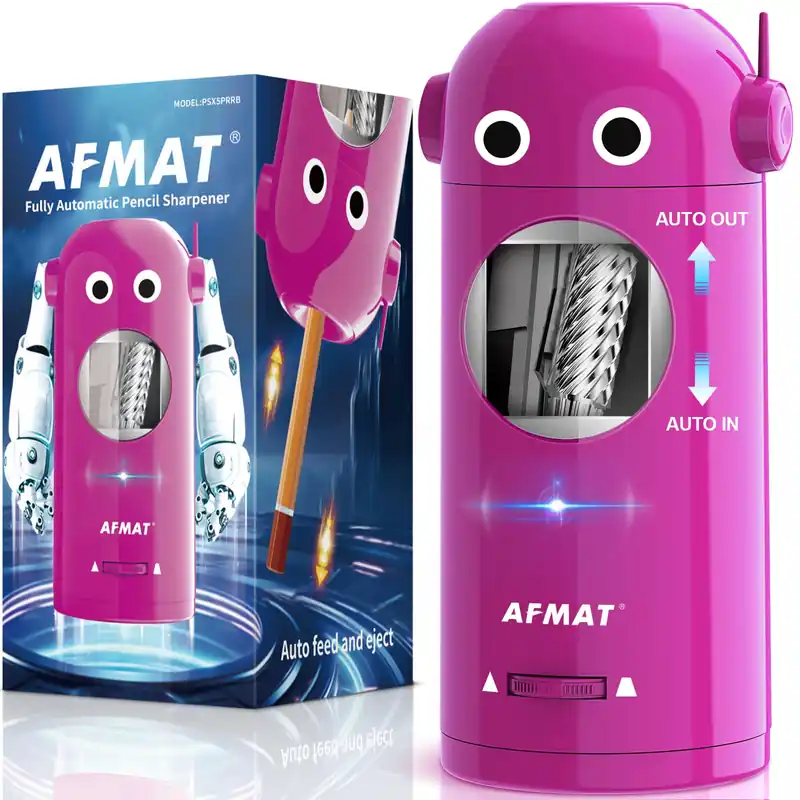 AFMAT Electric Pencil Sharpener for Colored Pencils 7-11.5mm, Fully Automatic Robot Pencil Sharpener, Auto in & Out, Rechargeable Hands-Free, Pink