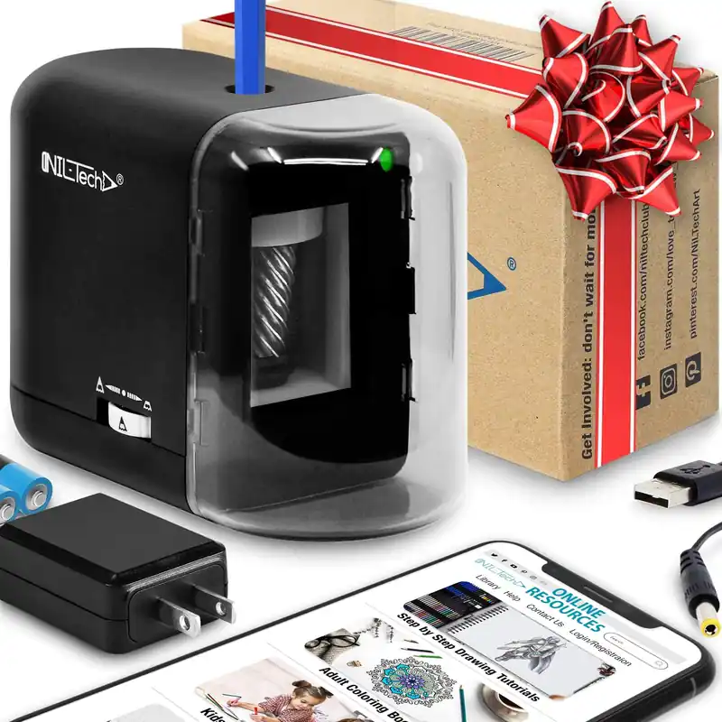 Electric Pencil Sharpener Heavy Duty for Classroom, School, & Kids Multi-Powered (AC Plug-in & Battery) Automatic Stop for Colored Pencils