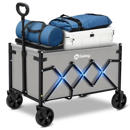 Sekey Wagon Cart with Wheels with 220LBS Capacity,Heavy Duty Wagon Carts Foldable with Drink Holders. Gray