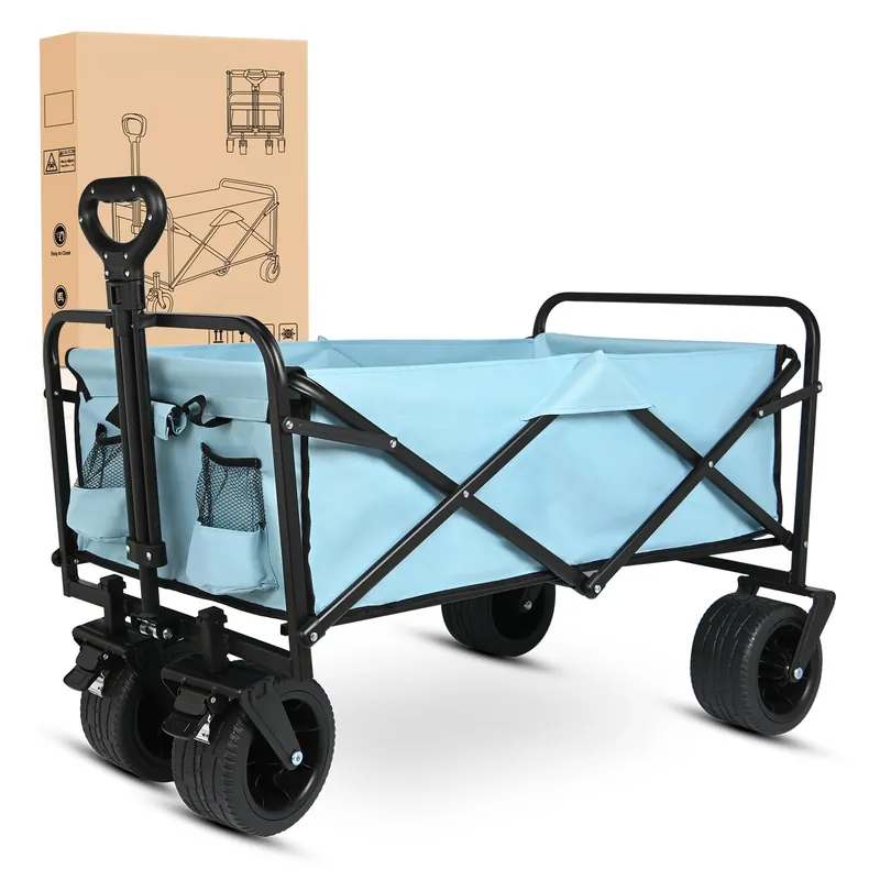 Yesker Foldable Wagon - 300lbs Collapsible Garden Carts with All Terrain Wheels for Outdoor Camping Sports Shopping Gardening (Blue)