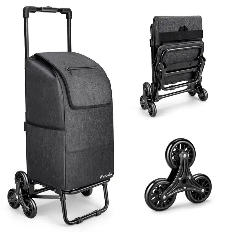 KEDSUM 2 in 1 Grocery Cart on Wheels for Stairs, 60L/300LBS Shopping Carts for Groceries, Stair Climbing Cart, Black