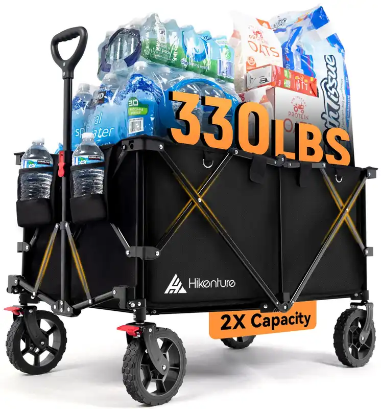 Collapsible Wagon 330LBS Capacity, 200L Extra Large Wagons Carts Foldable, Heavy Duty Folding Wagons, Black