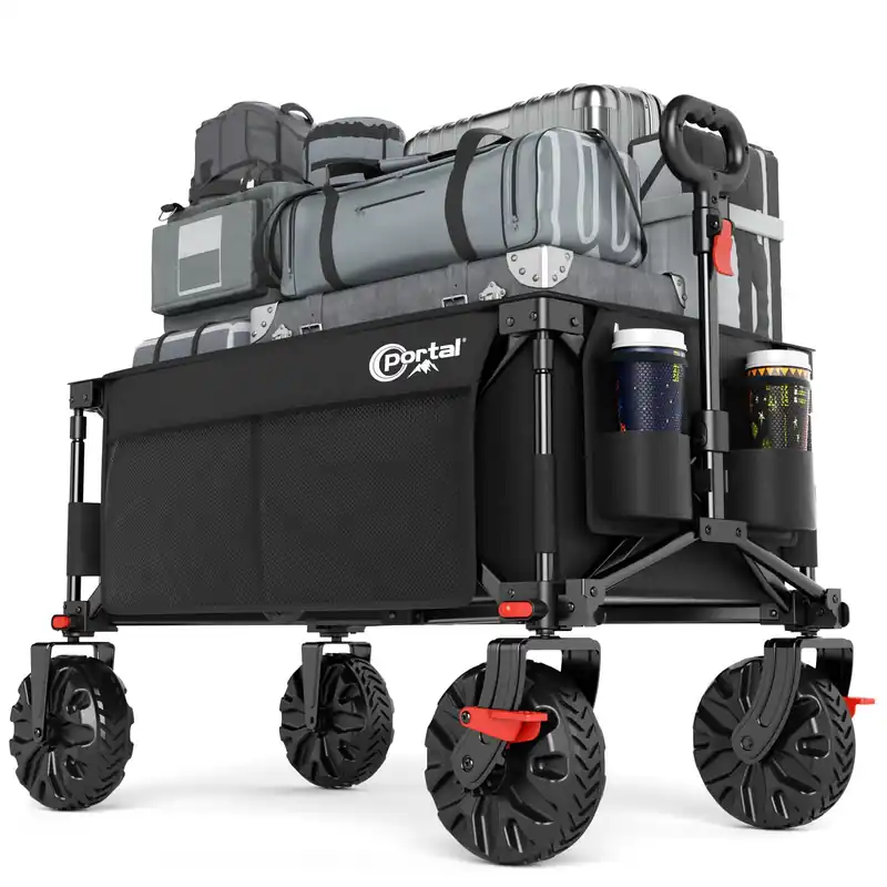 Portal Collapsible Wagon with Brakes, Heavy Duty Utility Cart with All-Terrain Wheels, Portable Folding Wagons for Camping, Beach, Garden, Shopping, and Groceries