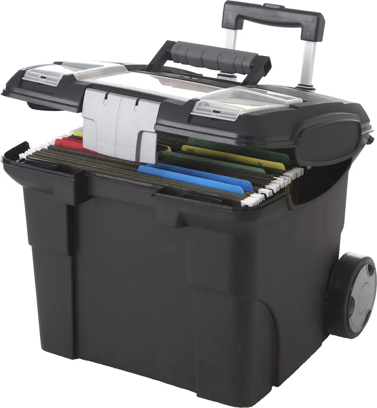 Storex Portable File Box on Wheels, 15 x 16 x 14.25 Inches, Black (61507U01C)