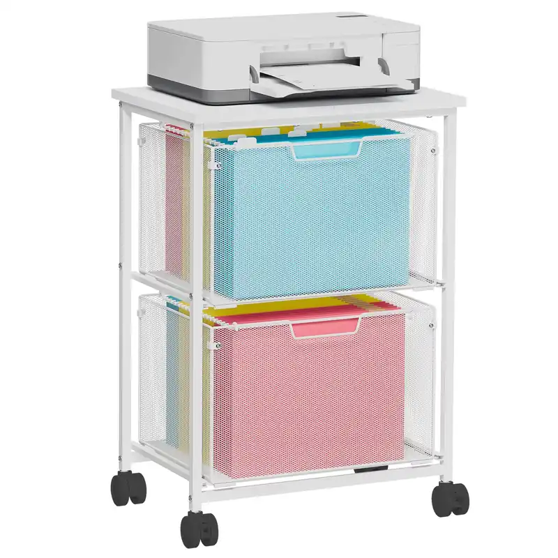Sbanmao Letter/Legal Rolling File Cabinet, Rolling File Cart with 2 Drawers Filing Cabinet for Home Office, Hanging File Folders Organize, White