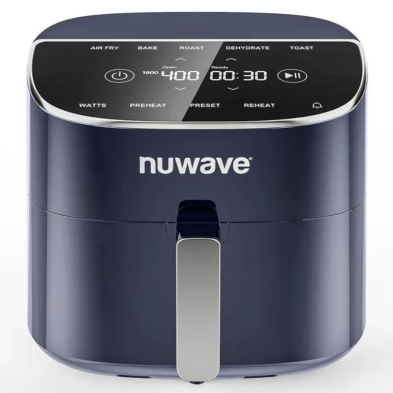 Nuwave Brio Plus 8 Qt Air Fryer, PFAS Free, New & Improved, Digital Touch Screen, Cool White Display, 50°F~400°F, 3 Wattages 700, 1500, 1800